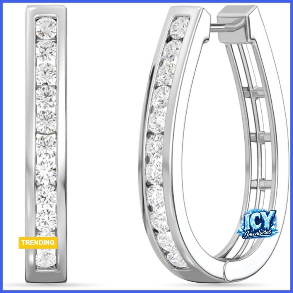 Sterling Silver Lab-Grown Diamond Hoop Earrings with 14KT Yellow Gold Plated